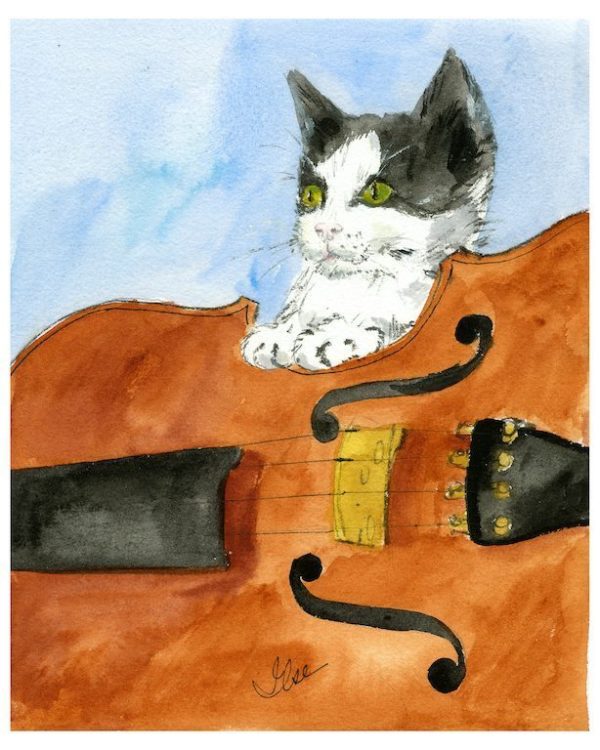 Cat On Fiddle Art Print